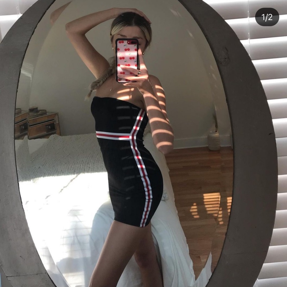 Red and black striped mini dress